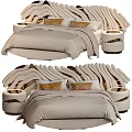 Modern Double Bed With Wavy Headboard Beige Bedding Pillows And Bedside Tables 3d model
