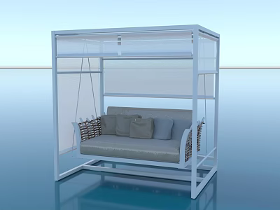 Modern White Frame Swing Chair With Canopy Structure And Soft Gray Cushioned Pillows 3d model