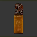 Traditional Chinese Carved Seal With Lion Top And Fu Character Inscriptions