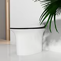 Modern White Toilet With Sleek Black Edge In Bright Bathroom Interior With Palm Tree