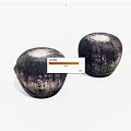 Two Round Rustic Stone Wood Decorative Objects With Textured Natural Surface 3d model