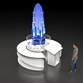 Blue Illuminated Tower Structure On Circular White Platform With Person Standing 3d model