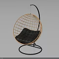 Modern Wicker Hanging Chair With Black Metal Stand And Padded Cushion