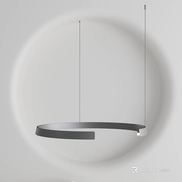 Sleek Modern Circular Silver Pendant Light Hanging on White Background 3d model 