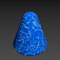 Blue Cone Shaped Object With Water Ripple Texture Against Gray Background