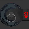Modern Sci Fi Weapon With Black Body Blue Glowing Lines Red Button And Metal Handle