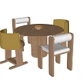 Modern Round Wooden Table and Chair Set with Green Light Gray Upholstered Chairs