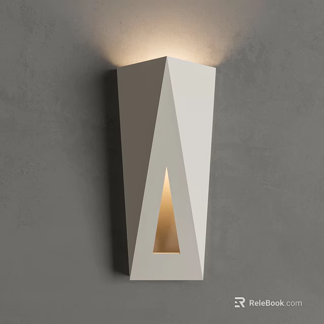 Minimalist White Geometric Wall Lamp with Triangular Opening and Warm Light on Gray Wall 3d model