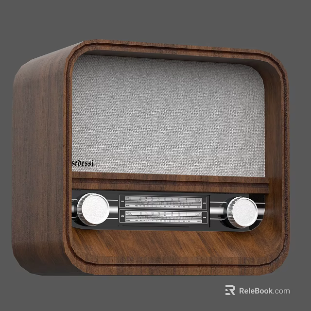 Vintage Denon Radio Speaker With Wooden Case And Gray Mesh Front Panel 3d model 