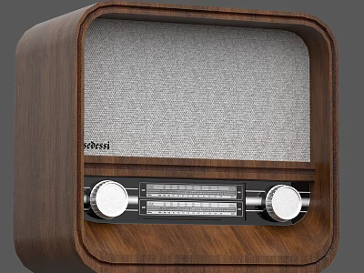 Vintage Denon Radio Speaker With Wooden Case And Gray Mesh Front Panel 3d model