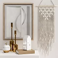 Ornamental Decorative Set With Geometric Wall Art Macramé Hanging And Gold Candle Holders