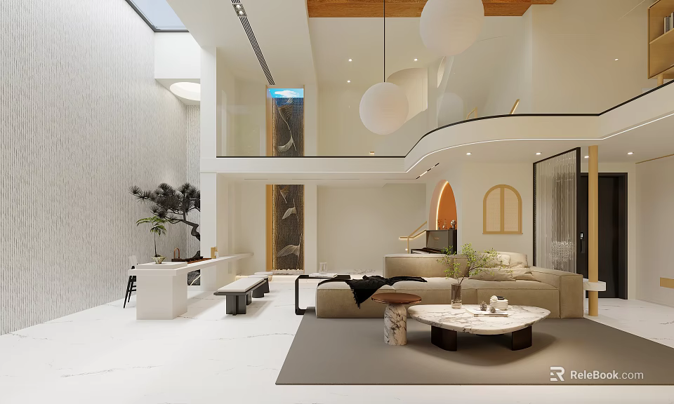 Modern Duplex Living Room With Open Layout And Minimalist Decor 3d model 