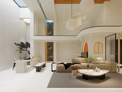 Modern Duplex Living Room With Open Layout And Minimalist Decor 3d model