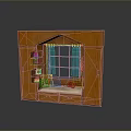 Wooden Furniture Set With Window Seating Bench Colorful Cushions And Drawers