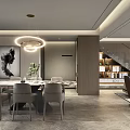 Modern Open Concept Dining and Living Room Interior With Sofa Coffee Table and Floor-to-Ceiling Windows