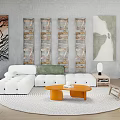 Modern Minimalist Living Room Sofa And Coffee Table Set With Wooden Floor Green Plants And Decorative Pillows
