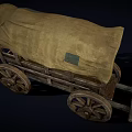 Vintage Old Wooden Wagon with Canvas Cover and Large Wooden Wheels
