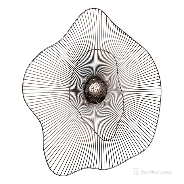 Modern Style Wall Decor With Radial Lines And Central Metal Sphere Design 3d model 