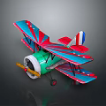 Vintage Biplane Passenger Plane Model With Green Fuselage Red Blue Striped Wings And Propeller