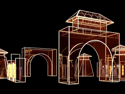 Event Gate Line Art Design In Traditional Style With Arched Structure And Golden Frame 3d model