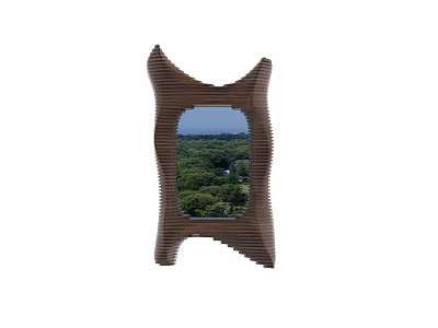 Decorative Wooden Irregular Shaped Mirror Reflecting Green Trees And Sky View 3d model