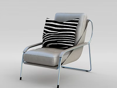 Tech Exhibition Hall Featuring Modern Gray Leather Chair With Metal Frame And Zebra Striped Pillow 3d model