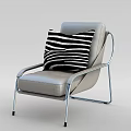 Tech Exhibition Hall Featuring Modern Gray Leather Chair With Metal Frame And Zebra Striped Pillow