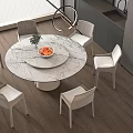 Modern Round Marble Dining Table Set with Six White Chairs Fruit Bowl in Kitchen 3d model