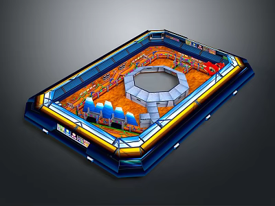 Cartoon Themed Inflatable Playground Scene with Colorful Structures Octagonal Center and Blue Borders 3d model