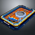 Cartoon Themed Inflatable Playground Scene with Colorful Structures Octagonal Center and Blue Borders