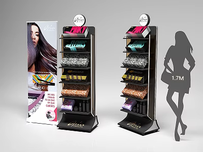 Multi Tier Retail Display Stand For Cosmetic Products With Shelves And Signage 3d model