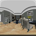 Cozy Dining Room Interior With Light Green Walls Dining Table Chairs And Decorative Paintings