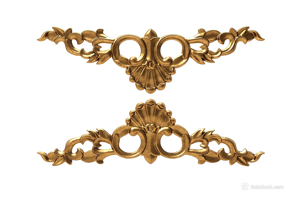 Ornate Golden Carved Decorations With Intricate Scrollwork Shell Motifs And Patterns 3d model