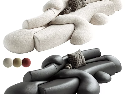 Abstract Sofa Design With Unique Curved Shape Plush And Leather Upholstery Multiple Colors 3d model