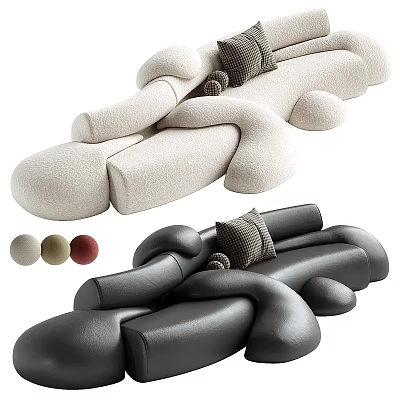 Abstract Sofa Design With Unique Curved Shape Plush And Leather Upholstery Multiple Colors 3d model