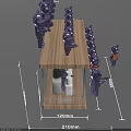 Decorative Ornament Set With Three Figurines In Wooden Display Case With Transparent Sides