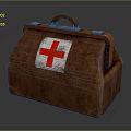 Brown Leather Medical First Aid Kit With Red Cross Symbol Handle And Metal Clasps