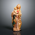 Madonna and Child Religious Sculpture With Colorful Robes Gold Accents and Intricate Design