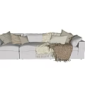 Three Seater Sofa With Soft Textured Fabric Cozy Blankets And Decorative Pillows