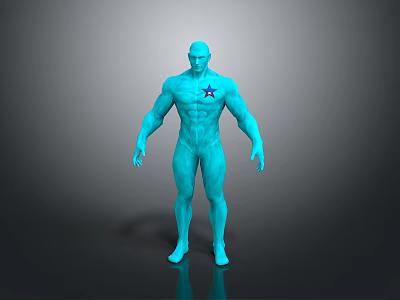Blue 3D Human Figure With Star Emblem On Chest And Full Body Render 3d model