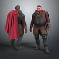 Medieval Warrior Character 3D Model With Red Cape Leather Armor And Front Back View 3d model