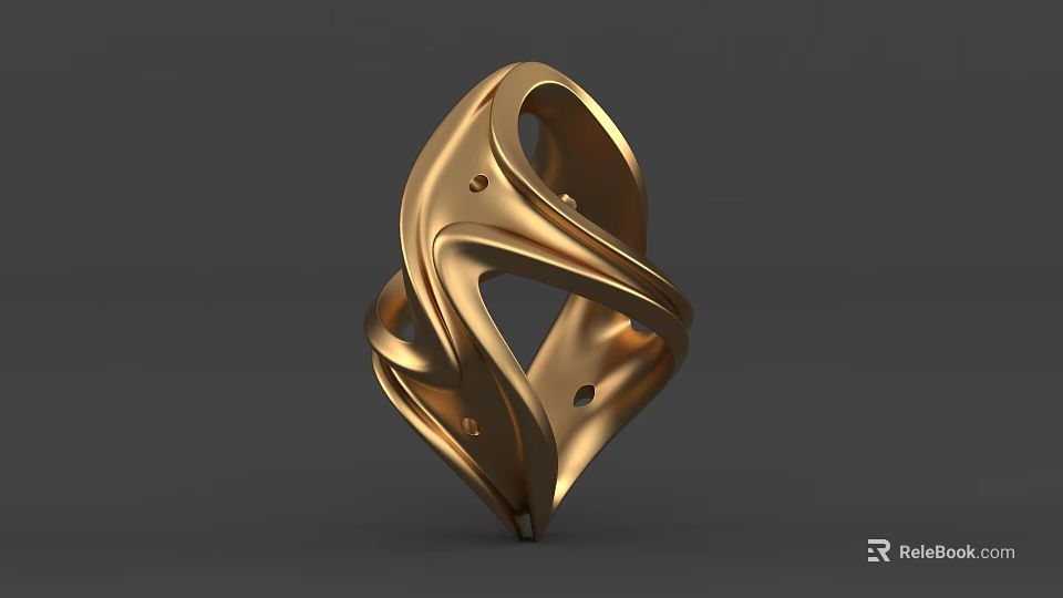 Intricate Gold Jewelry Piece With Unique Twisted Hollow Geometric Design 3d model 