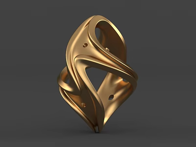 Intricate Gold Jewelry Piece With Unique Twisted Hollow Geometric Design 3d model