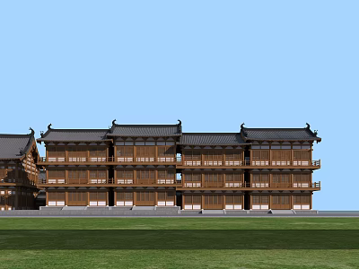 Traditional Ancient Chinese Architecture With Multi Story Wooden Structure And Tiled Roof 3d model