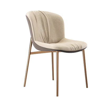 Modern Minimalist Single Chair with Beige Fabric Upholstery and Rose Gold Metal Legs 3d model