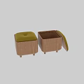 Wooden Storage Stool With Green Padded Cushion And Lift Top Lid
