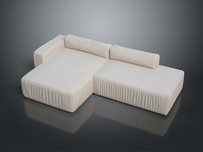Sectional Multi Seat Sofa Featuring Light Colored Pleated Fabric and L Shaped Modern Design 3d model