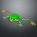 Vibrant Green Reptile With Orange Toes Resting On A Gray Background Surface
