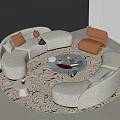 Modern Curved Sofa Coffee Table Combination Cream Sofa Coffee Table Combination Curved Sofa Double Sofa Round Carpet 3d model