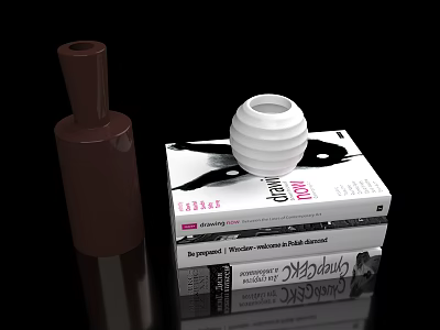 Brown Cylindrical And White Layered Spherical Ceramic Vessels On Stacked Books With Text Covers 3d model